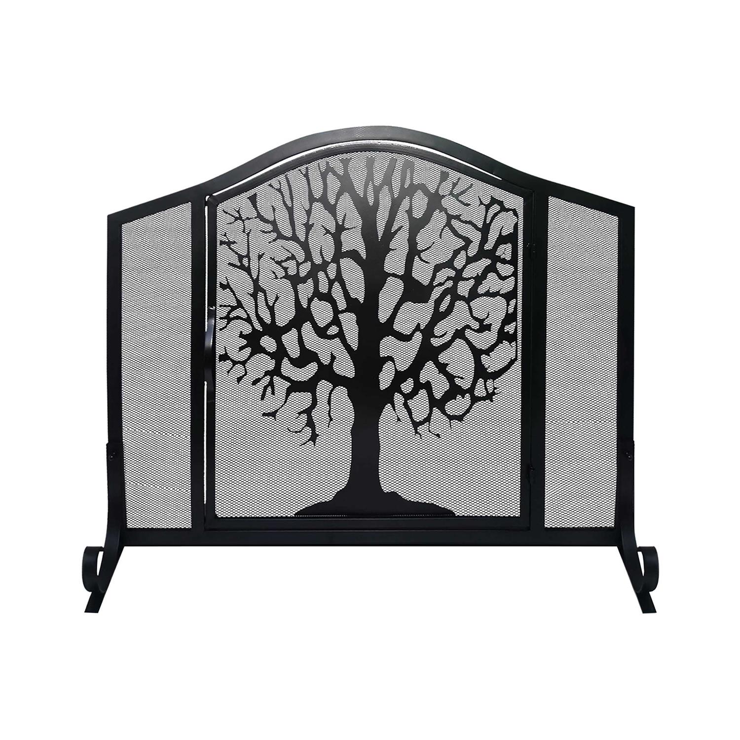The Urban Port 43 Inches 3 Panel Iron Fireplace Screen Mesh Design Arched Top UPT-232047