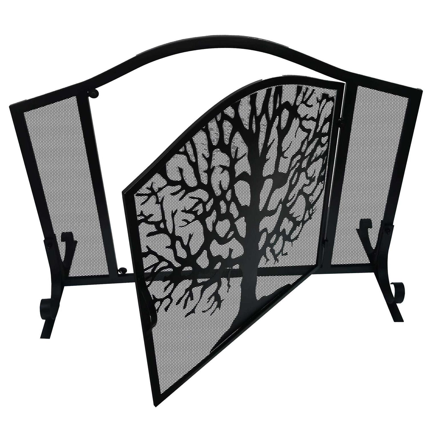 The Urban Port 43 Inches 3 Panel Iron Fireplace Screen Mesh Design Arched Top UPT-232047 - Image 2