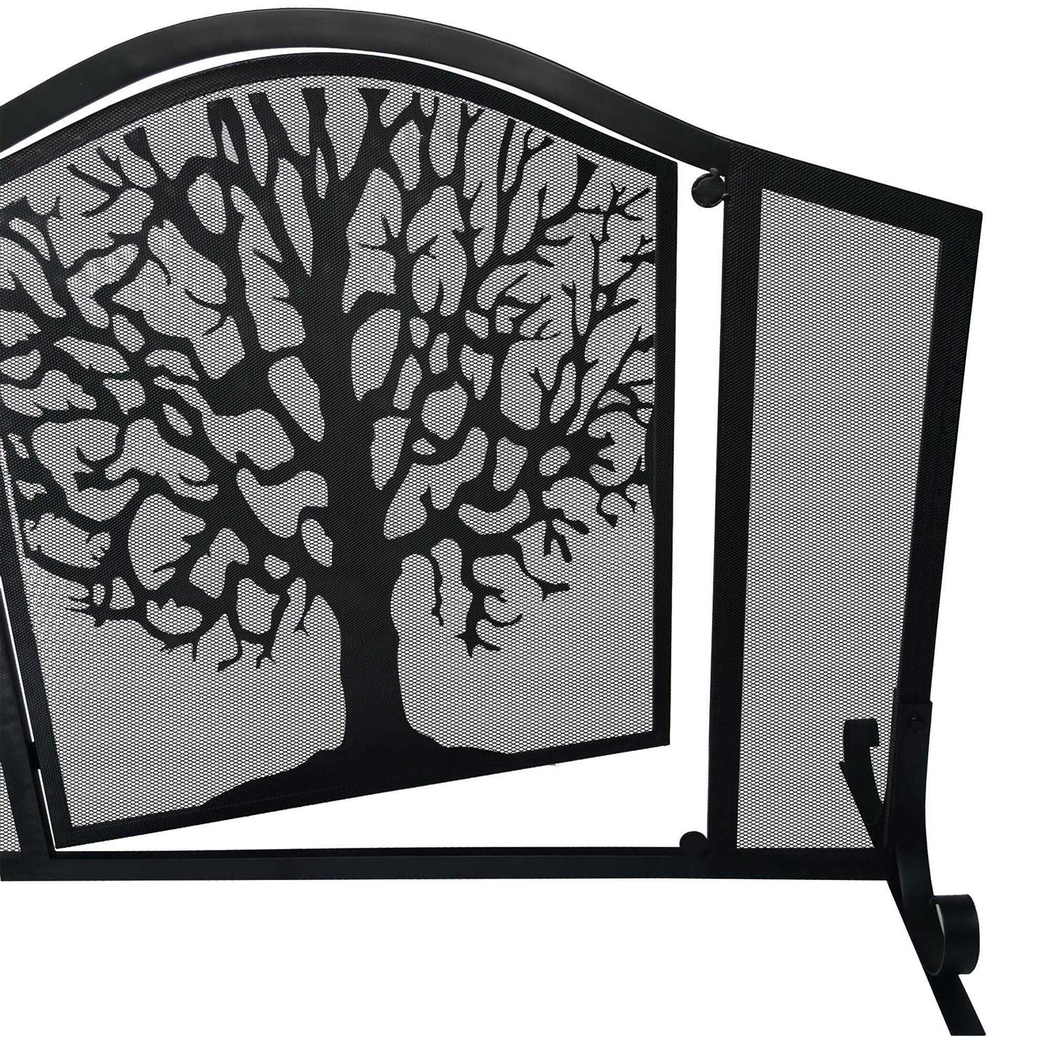 The Urban Port 43 Inches 3 Panel Iron Fireplace Screen Mesh Design Arched Top UPT-232047 - Image 4