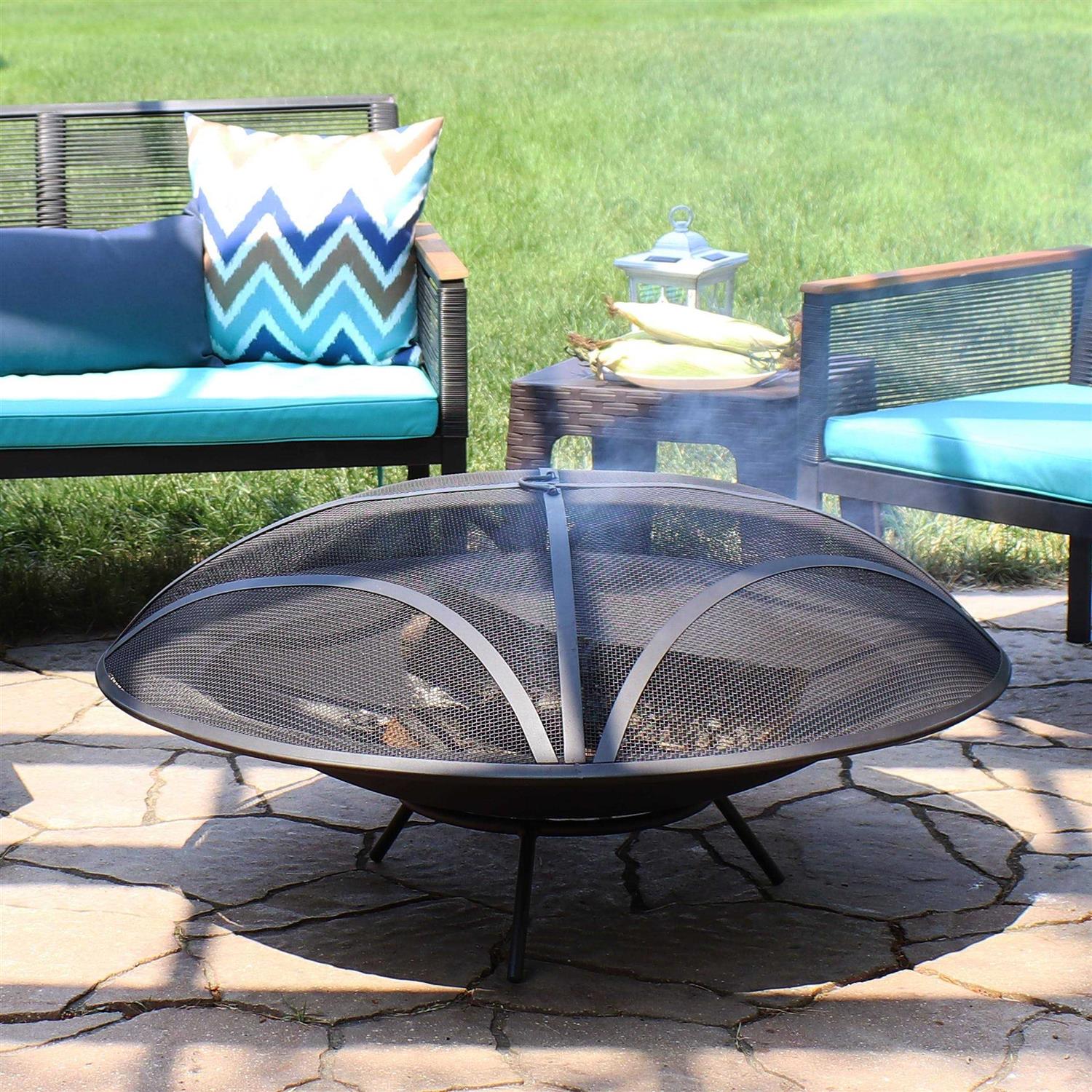 Sunnydaze Outdoor Replacement Steel Fire Pit Bowl with Spark Screen - Image 3