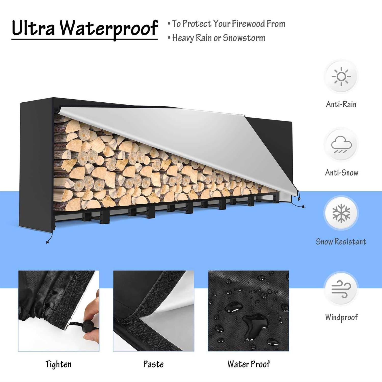 SunyesYo Firewood Rack Outdoor Waterproof Cover Heavy Duty Log Rack Indoor Holder - Image 3