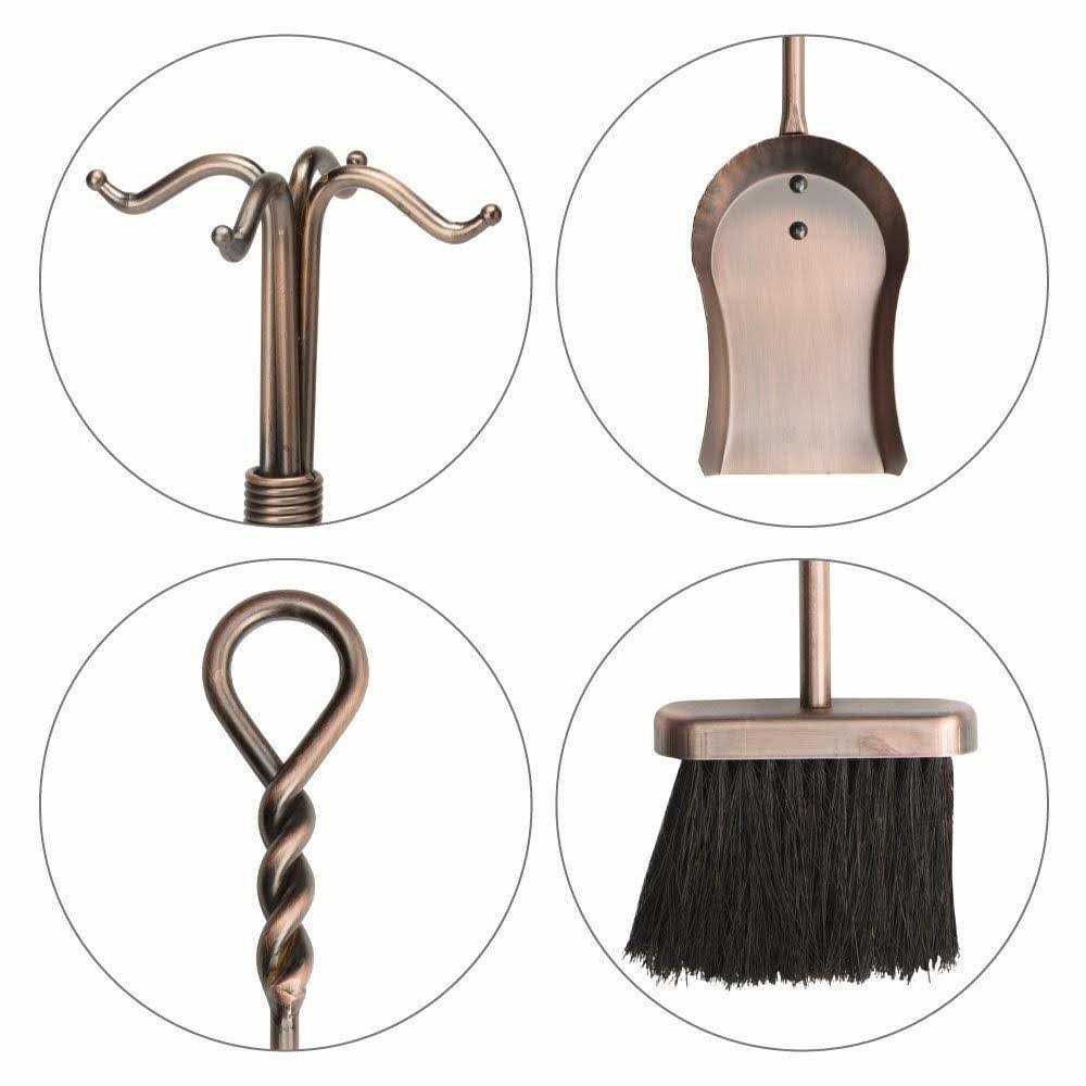 Uniflame 5 Piece Antique Copper Fireset with Ring/Swirl Handles Tampico Brush F-1311 - Image 2