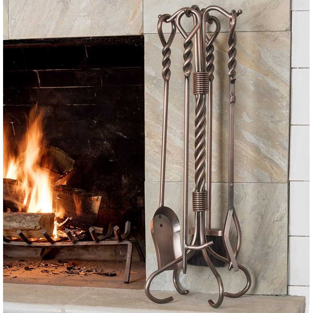 Uniflame 5 Piece Antique Copper Fireset with Ring/Swirl Handles Tampico Brush F-1311 - Image 3
