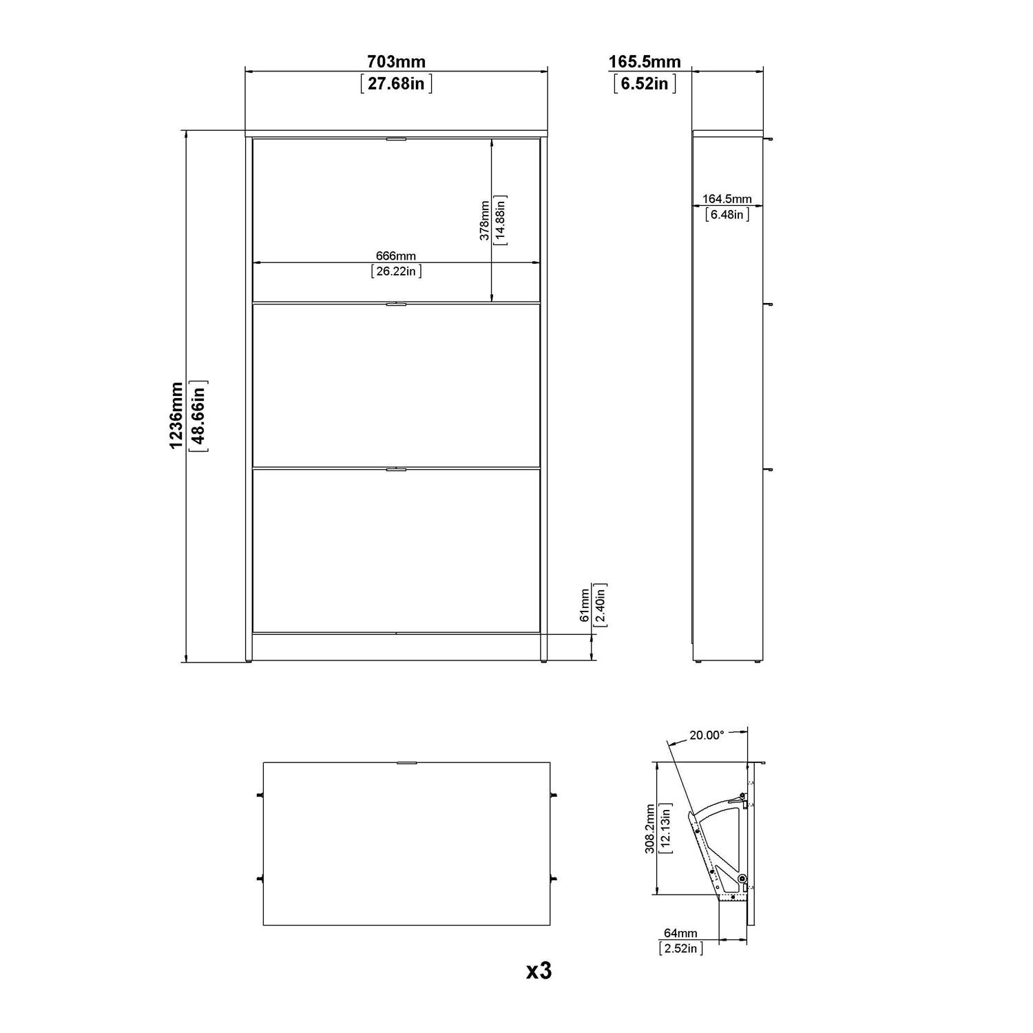 Tvilum Bright 3 Drawer Shoe Cabinet - Image 2