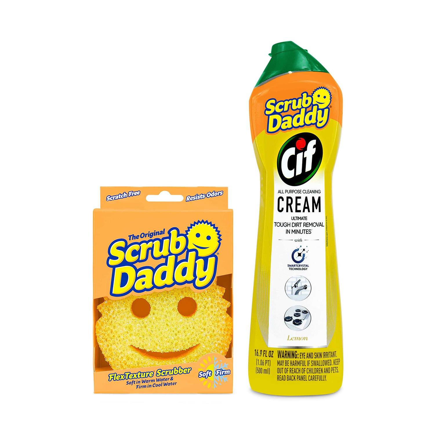 Scrub Daddy OG + Cif All Purpose Cleaning Cream Lemon Multi Surface Household Cleaning Cream + Scrub Daddy Scratch-Free Multipurpose Dish Sponge