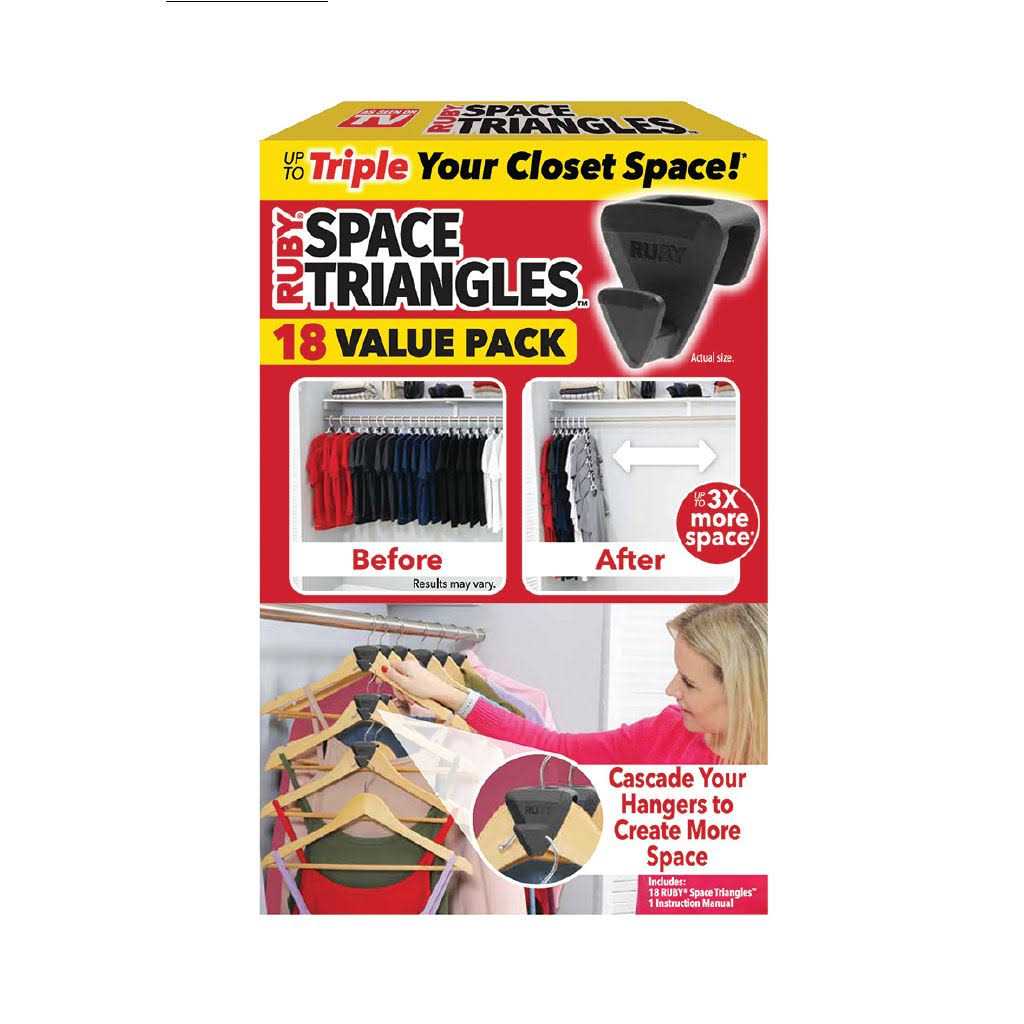 Ruby Space Triangles, Closet Space Saver, Strong Plastic, Black, 18 Pack