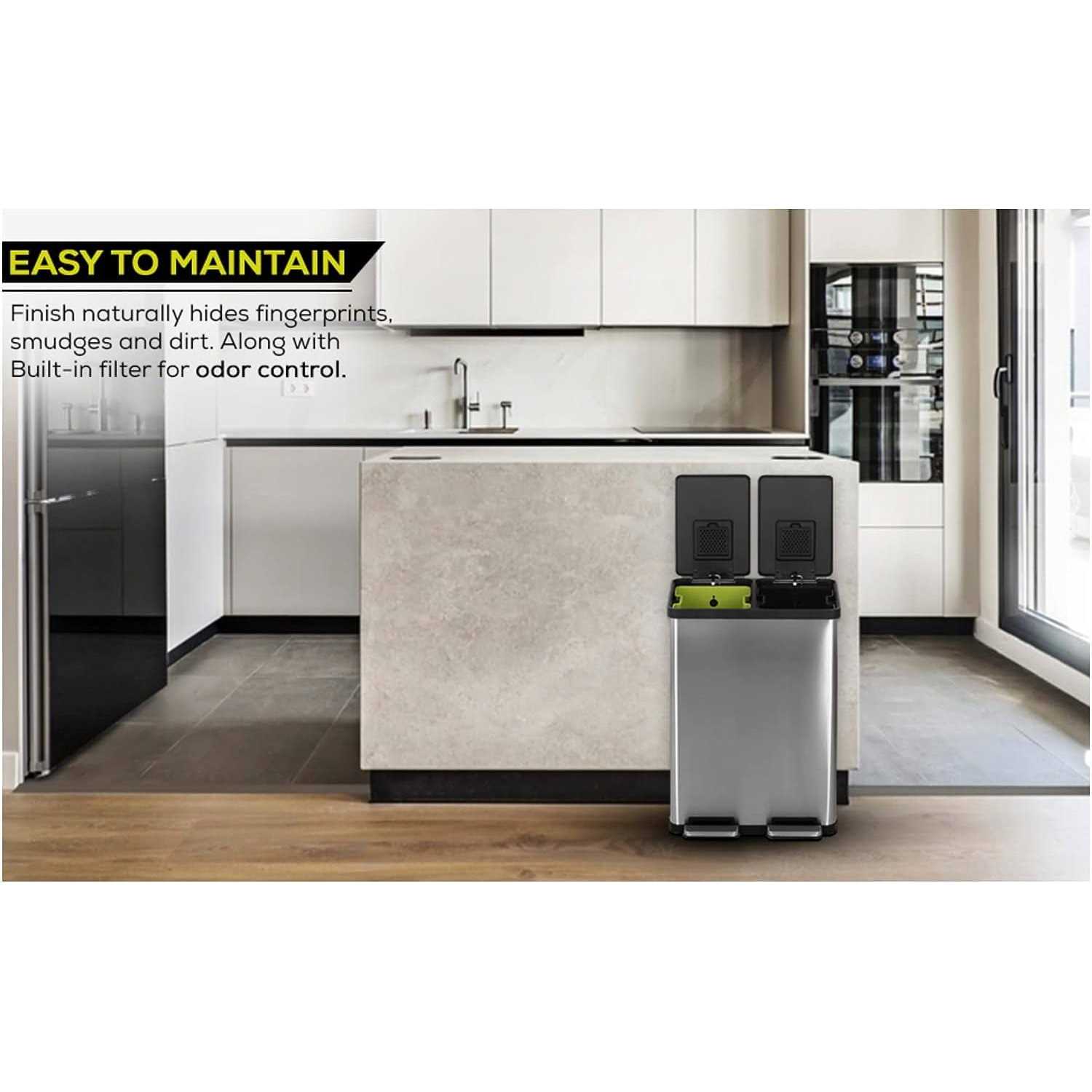 Simpli-magic Dual Compartment Trash Can with Separate Foot Pedals Rectangular Stainless - Image 5