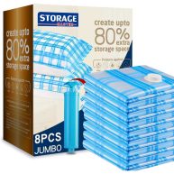 Storage Master Vacuum Storage Bags, 8 Jumbo Space Saver Vacuum Seal Storage Bags for Clothes, Comforters and Blankets