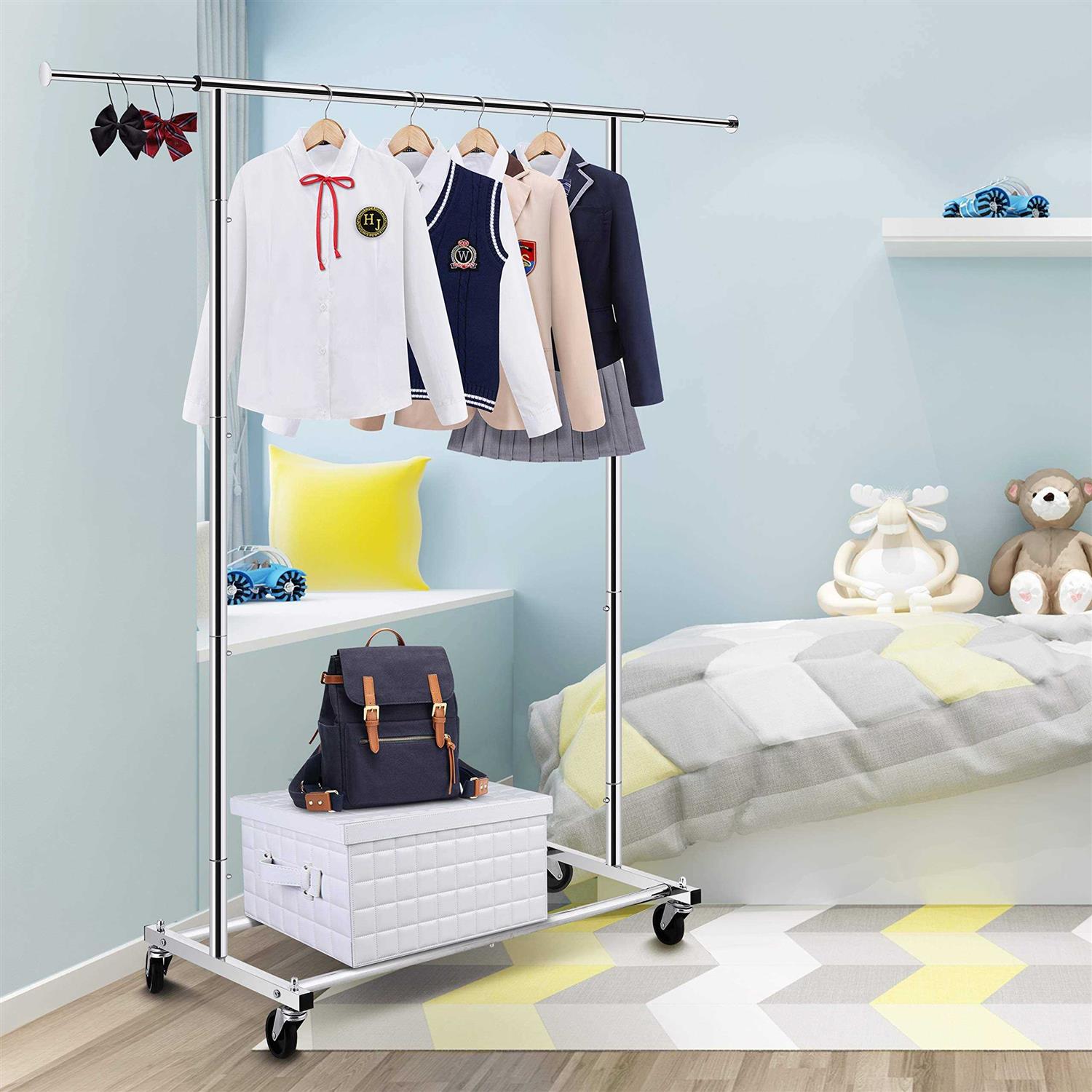 Simple Trending Standard Rod Clothing Garment Rack Rolling Clothes Organizer on Wheels for Hanging Clothes - Image 2