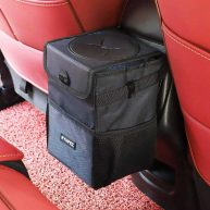 Ryhpez Car Trash Can with Lid Car Trash Bag Hanging with Storage Pockets
