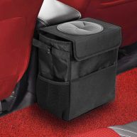 Ryhpez Car Trash Can with Lid Car Trash Bag Hanging with Storage Pockets