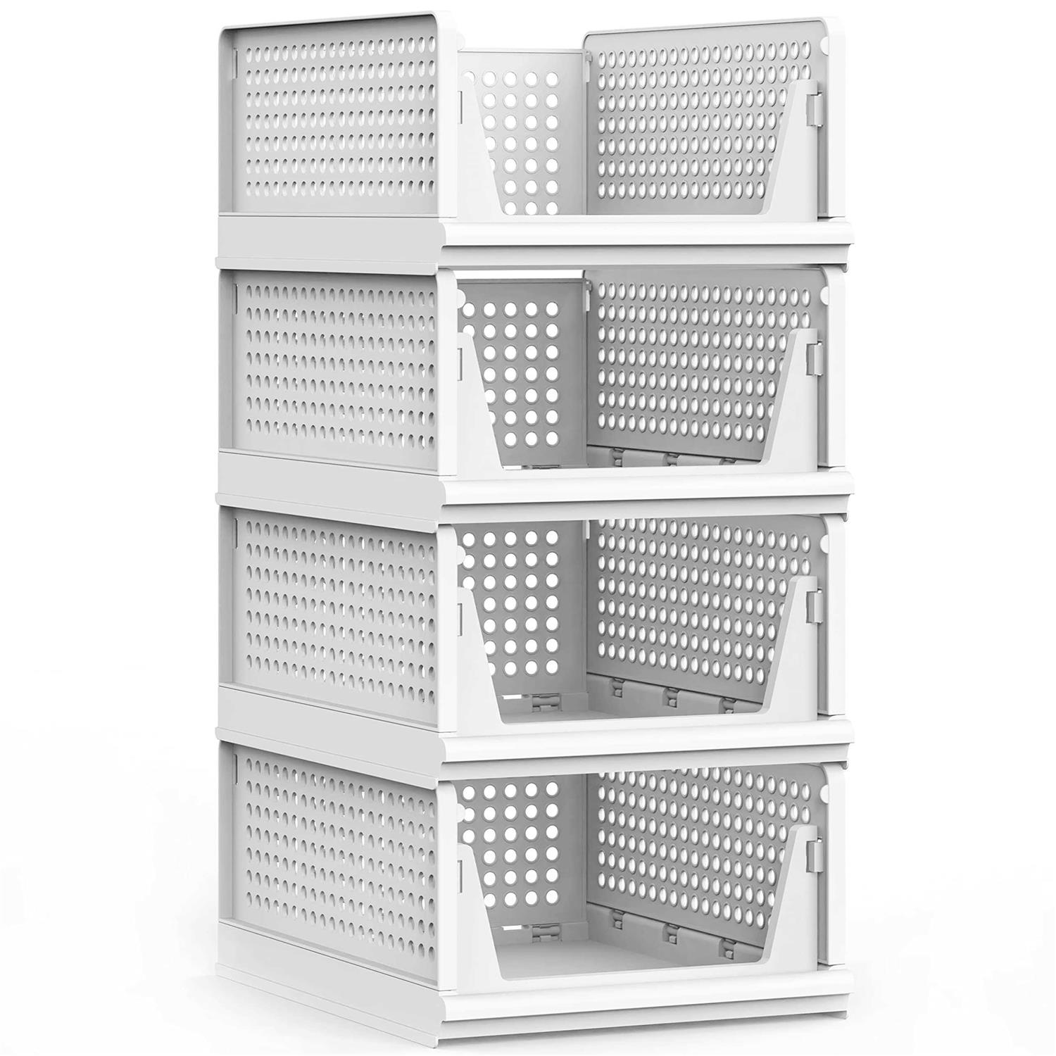 UAK 4 Pack Stackable Plastic Storage Basket for Closet Wardrobe Organizer and Storage Bin Sweater Drawer Shelf Storage Container for Cupboard
