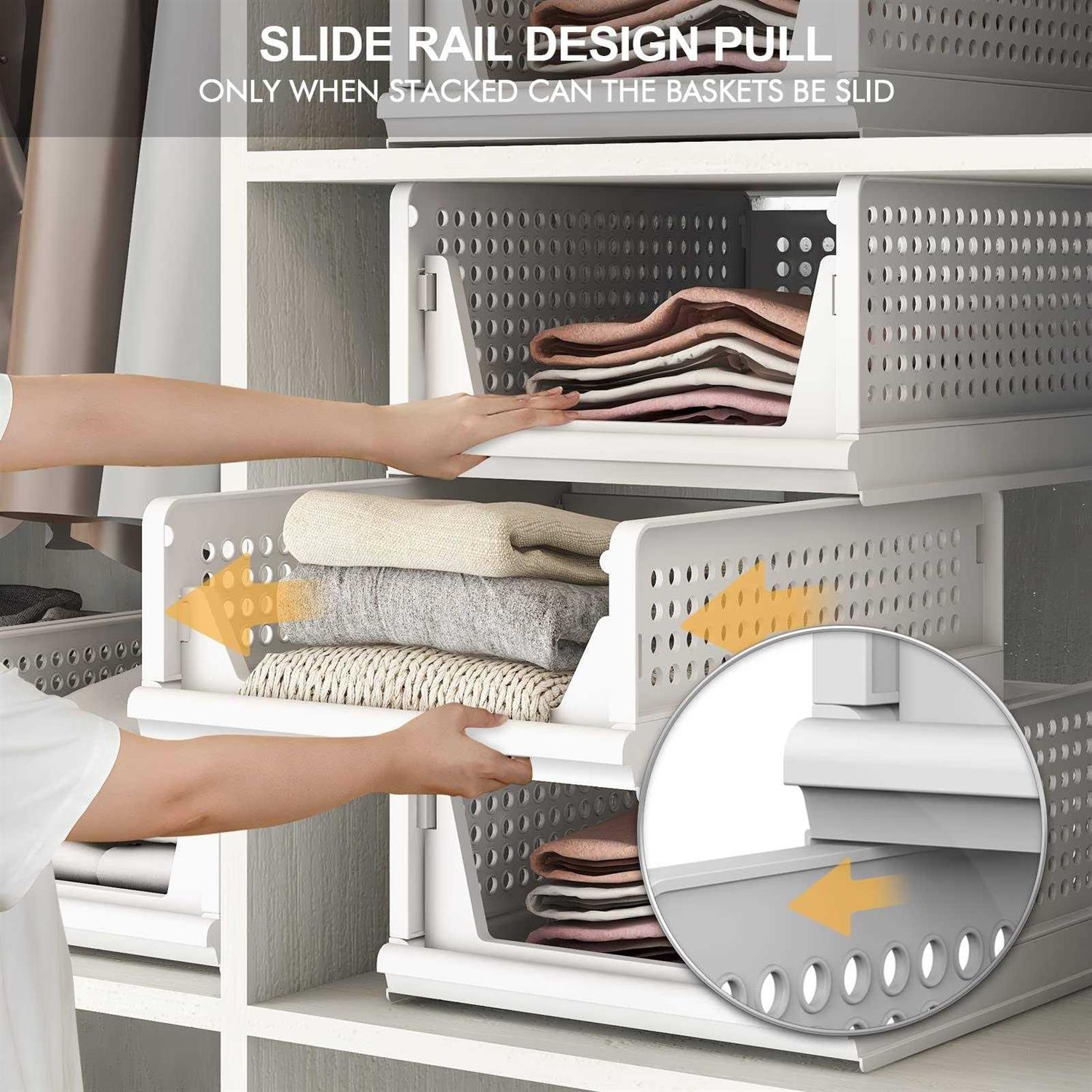 UAK 4 Pack Stackable Plastic Storage Basket for Closet Wardrobe Organizer and Storage Bin Sweater Drawer Shelf Storage Container for Cupboard - Image 2