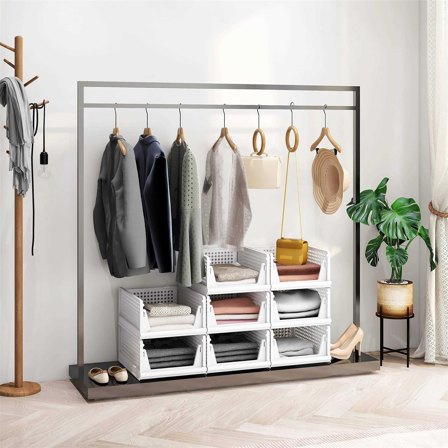 UAK 4 Pack Stackable Plastic Storage Basket for Closet Wardrobe Organizer and Storage Bin Sweater Drawer Shelf Storage Container for Cupboard - Image 3