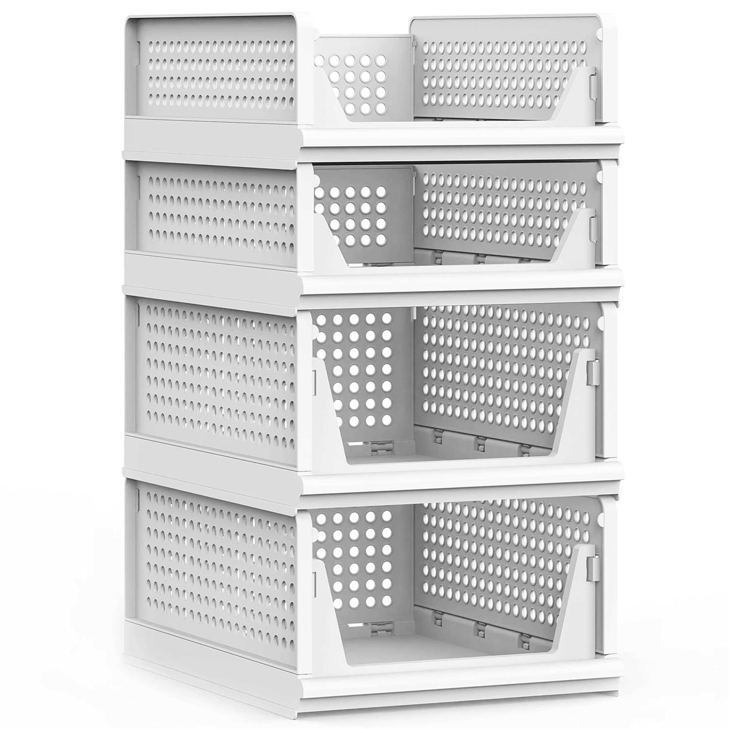 UAK 4 Pack Stackable Plastic Storage Basket for Closet Wardrobe Organizer and Storage Bin Sweater Drawer Shelf Storage Container for Cupboard