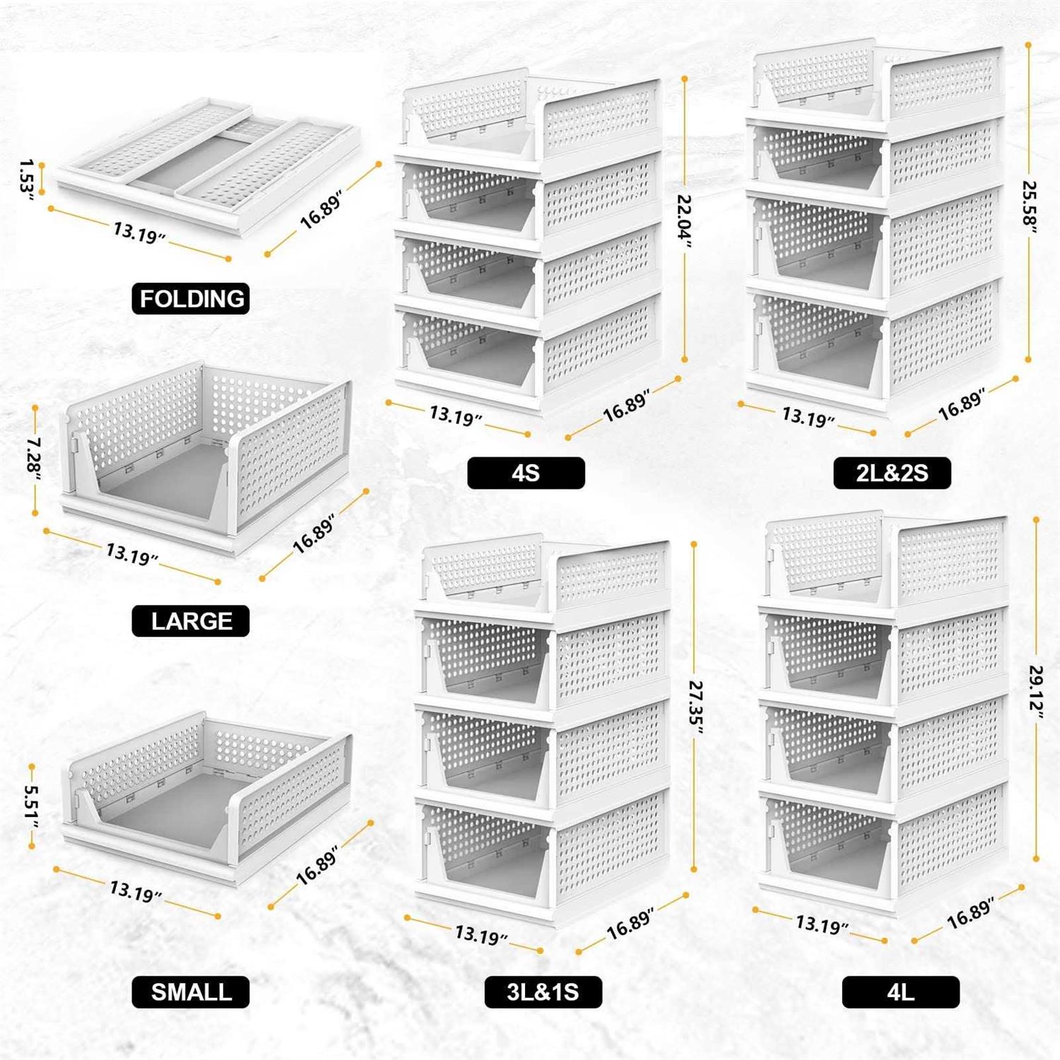 UAK 4 Pack Stackable Plastic Storage Basket for Closet Wardrobe Organizer and Storage Bin Sweater Drawer Shelf Storage Container for Cupboard - Image 2