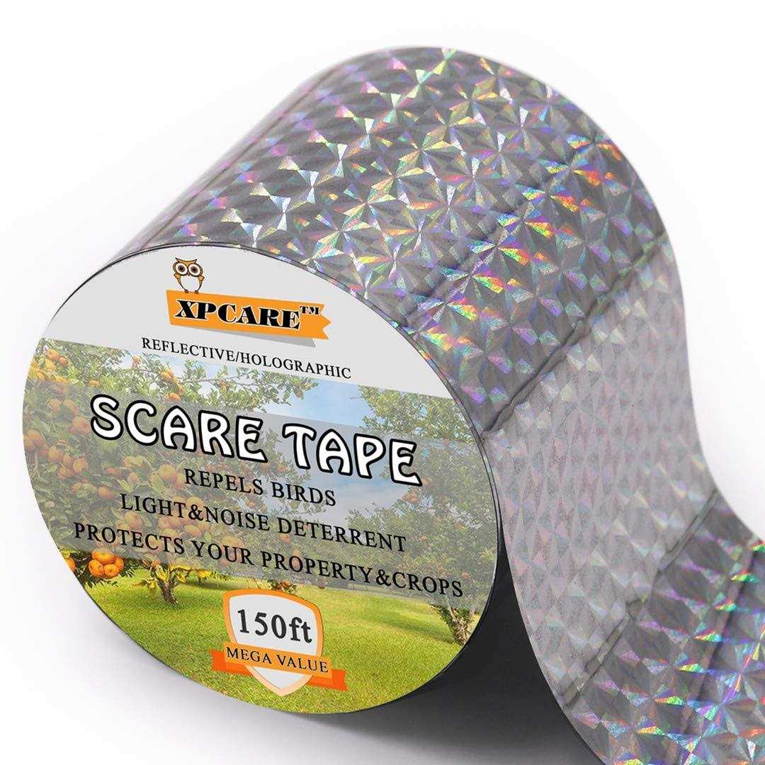 Xpcare Scare Tape Ribbon 150ft x 2in Pet Reflective Tape Keep Wildlife and Property Protected