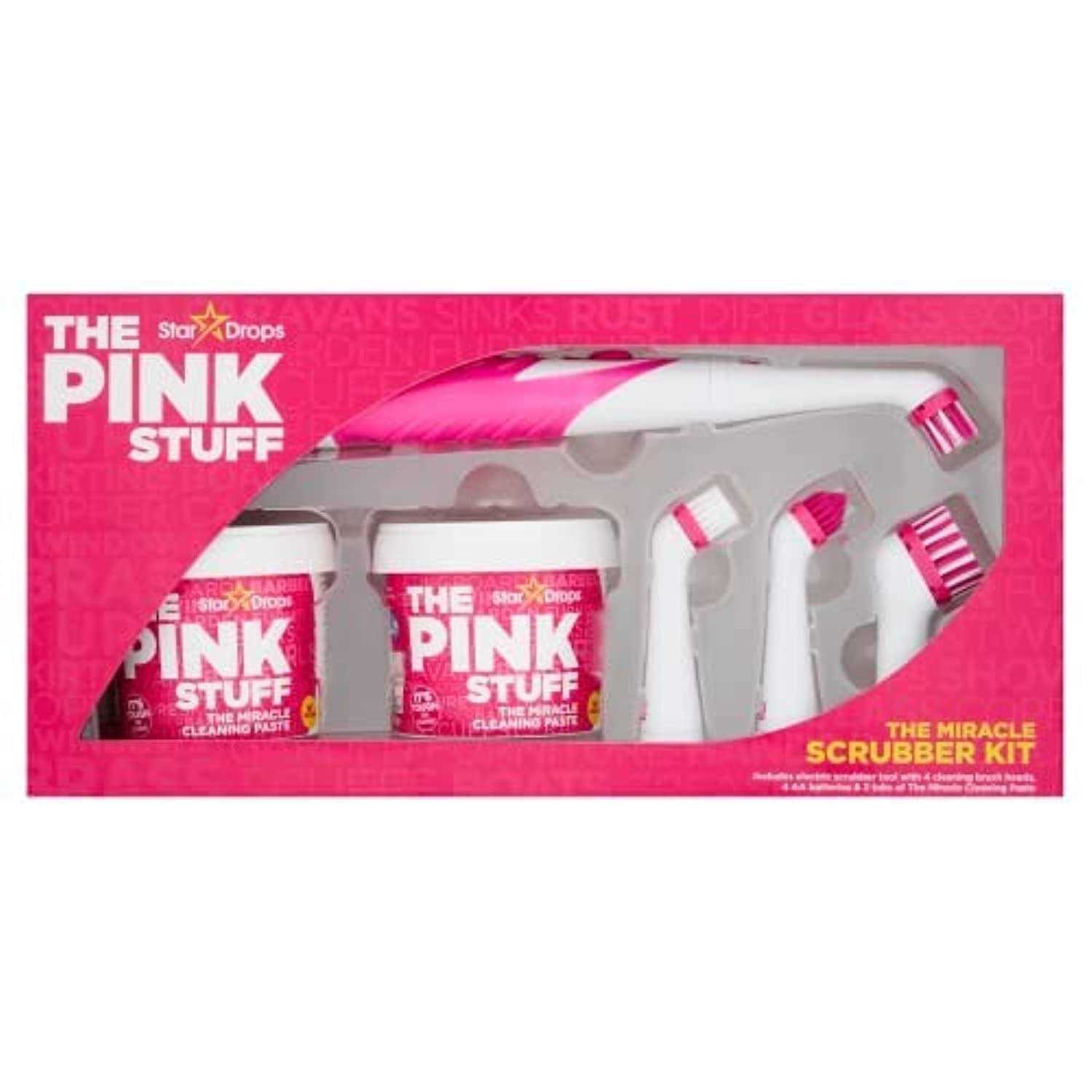 Stardrops The Pink Stuff The Miracle Scrubber Kit 2 Tubs of The Miracle Cleaning Paste With Electric Scrubber Tool and 4 Cleaning Brush Heads