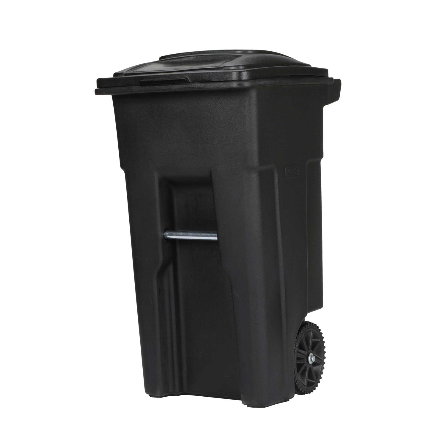 Toter 32 gal. Black Outdoor Trash Can with Attached Lid and Wheels