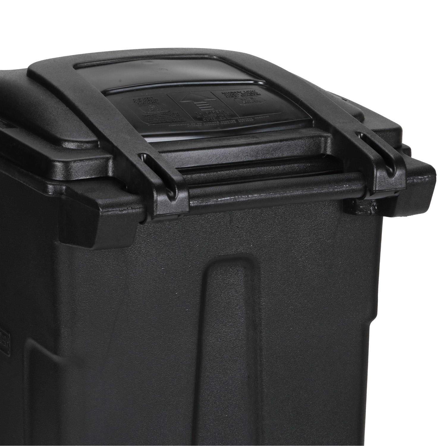 Toter 32 gal. Black Outdoor Trash Can with Attached Lid and Wheels - Image 3