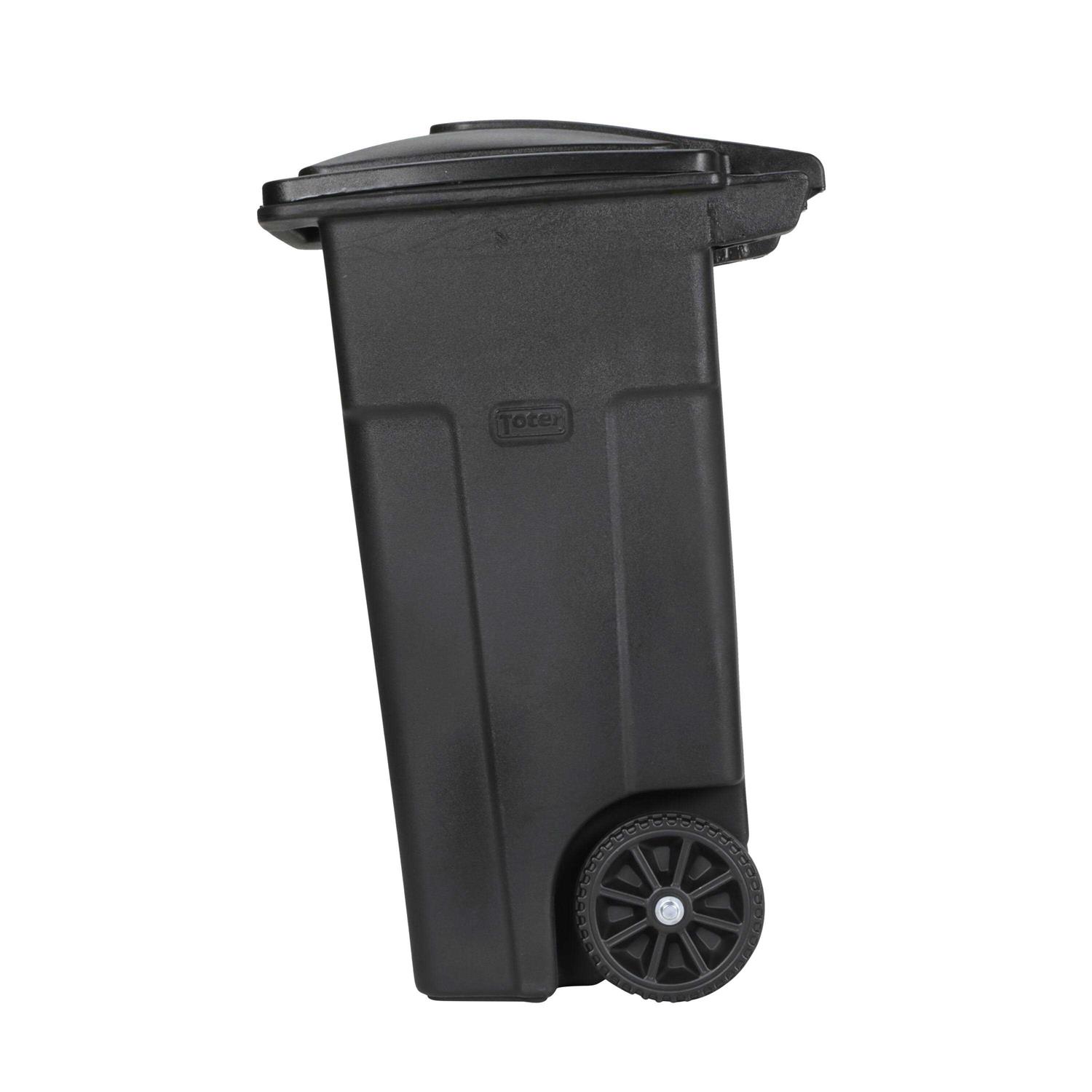 Toter 32 gal. Black Outdoor Trash Can with Attached Lid and Wheels - Image 4