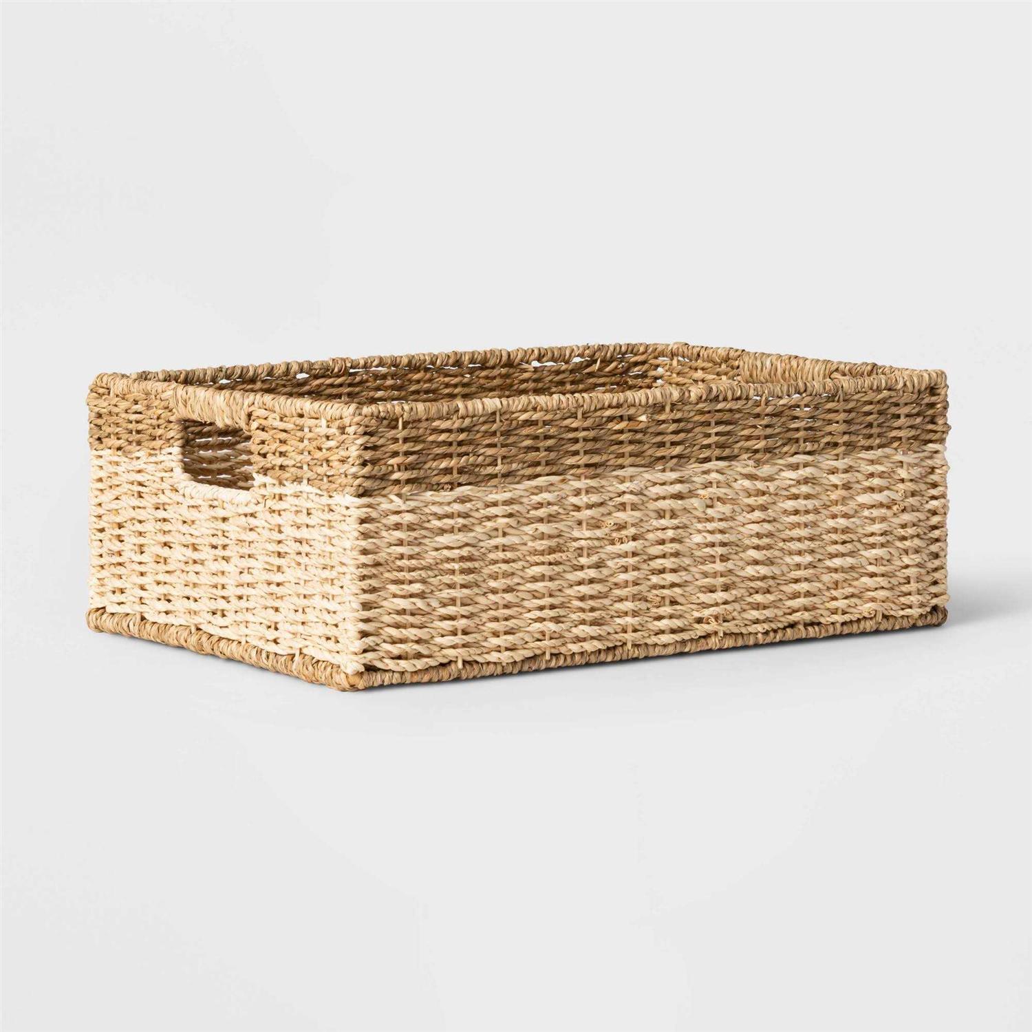 Threshold Palm Leaf and Seagrass Folio Bin White