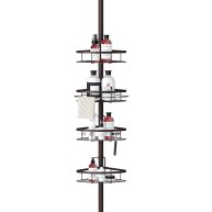 SEIRIONE Rustproof Shower Corner Caddy Organizer for Bathroom Freestanding Tension Pole with 4 Baskets