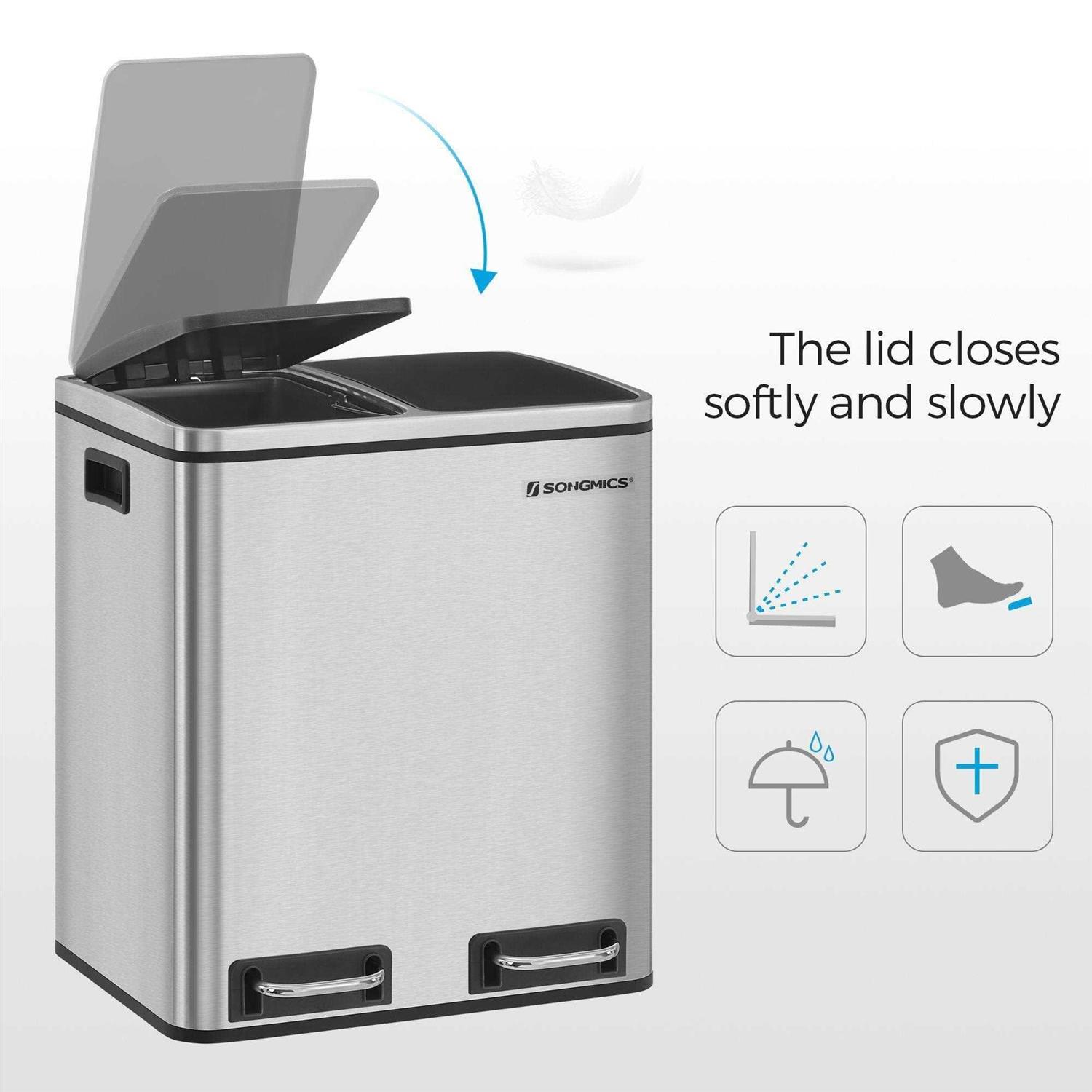 SONGMICS Trash Can 2 x 4-Gallon Dual Compartment Garbage Can - Image 2