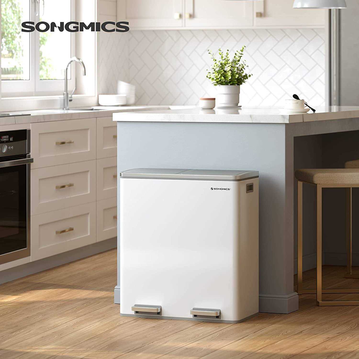 SONGMICS Trash Can 2 x 4-Gallon Dual Compartment Garbage Can - Image 3