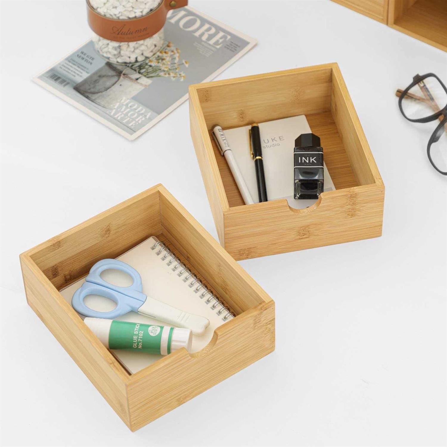 Wisuce 100 Original Bamboo Desk Organizer Mini Bamboo Desk Drawer Tabletop Storage Organization Box for Office Home Toiletries - Image 3