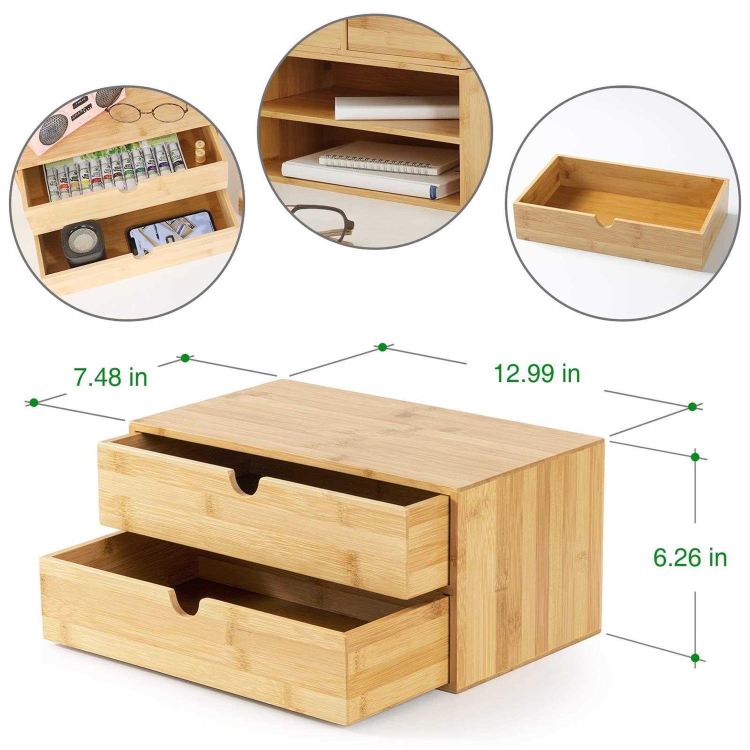 Wisuce 100 Original Bamboo Desk Organizer Mini Bamboo Desk Drawer Tabletop Storage Organization Box for Office Home Toiletries - Image 5
