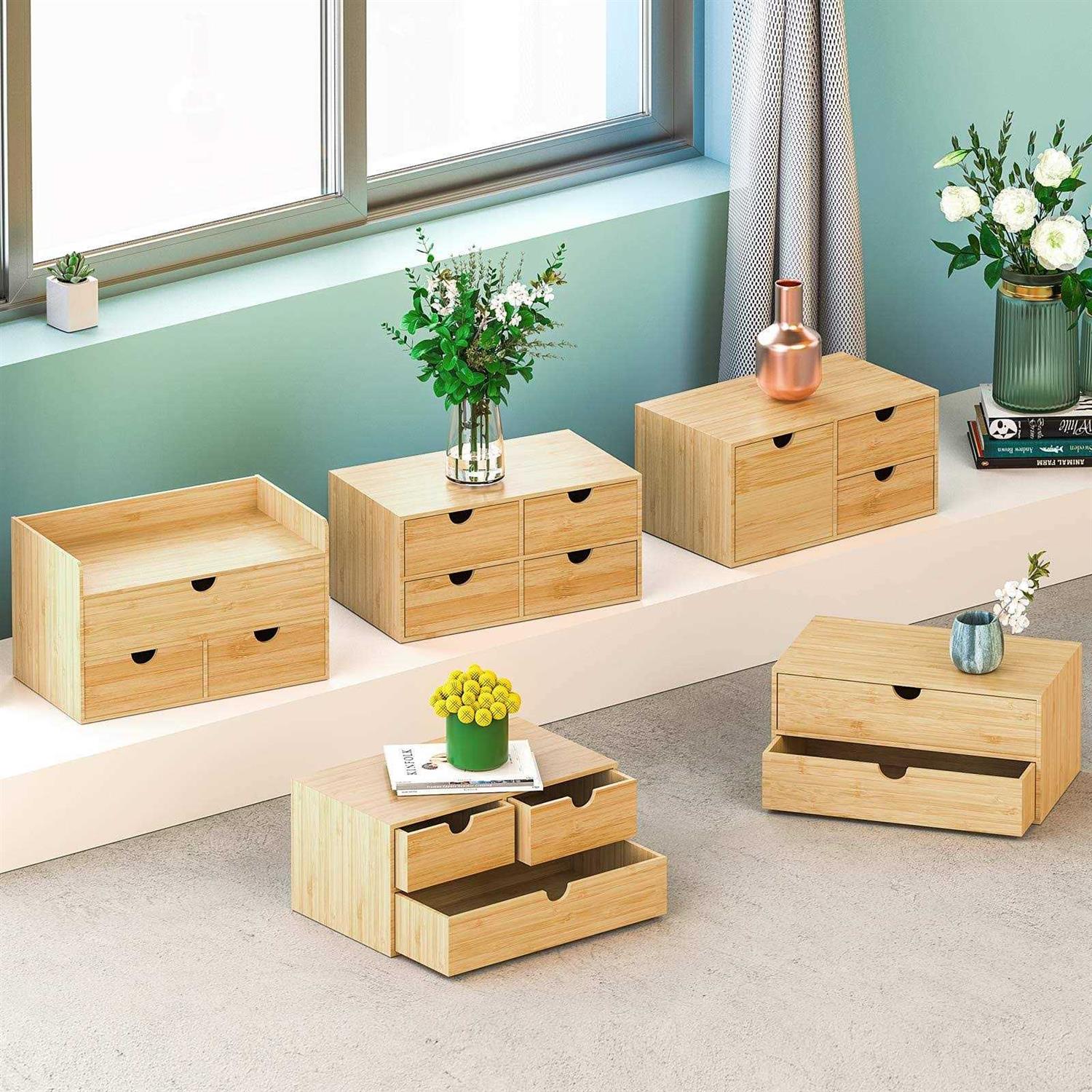 Wisuce 100 Original Bamboo Desk Organizer Mini Bamboo Desk Drawer Tabletop Storage Organization Box for Office Home Toiletries - Image 3
