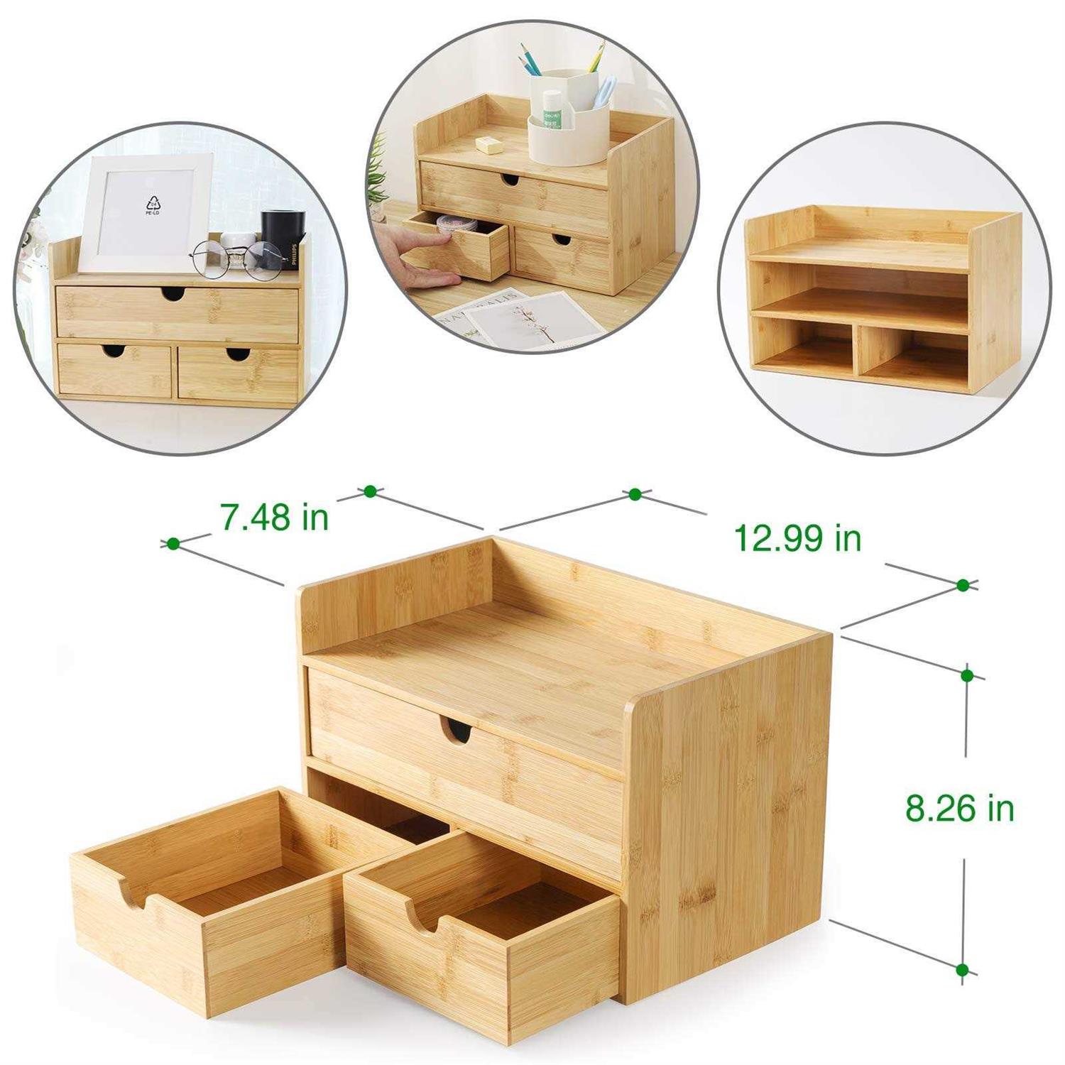 Wisuce 100 Original Bamboo Desk Organizer Mini Bamboo Desk Drawer Tabletop Storage Organization Box for Office Home Toiletries - Image 4