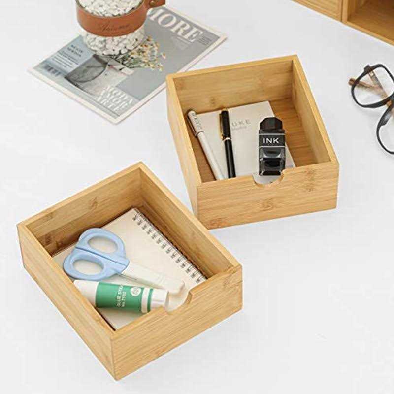 Wisuce 100 Original Bamboo Desk Organizer Mini Bamboo Desk Drawer Tabletop Storage Organization Box for Office Home Toiletries - Image 2