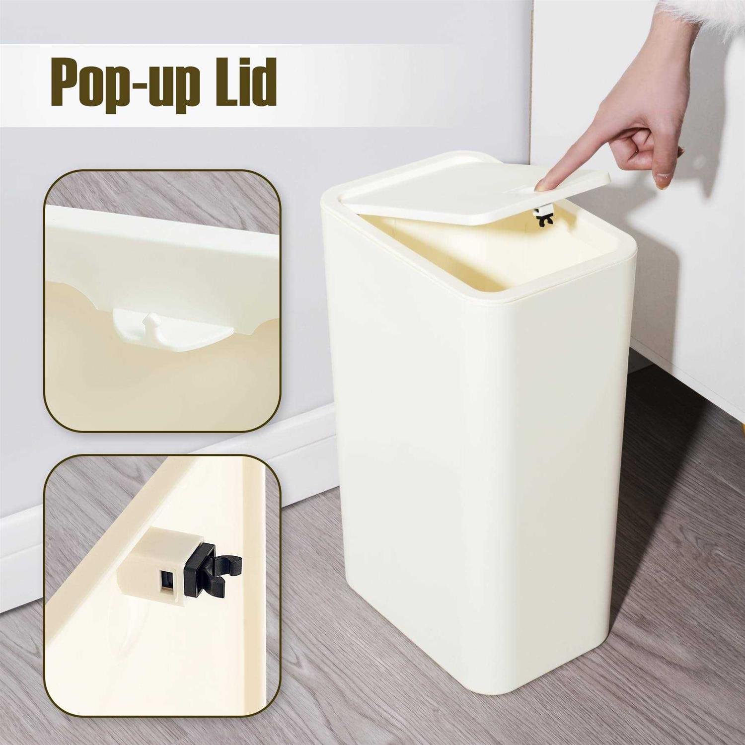 TrashAid Bathroom Trash Can with Lid 2.6 Gallon / 10 Liter Small Garbage Can with Press Top Lid - Image 2