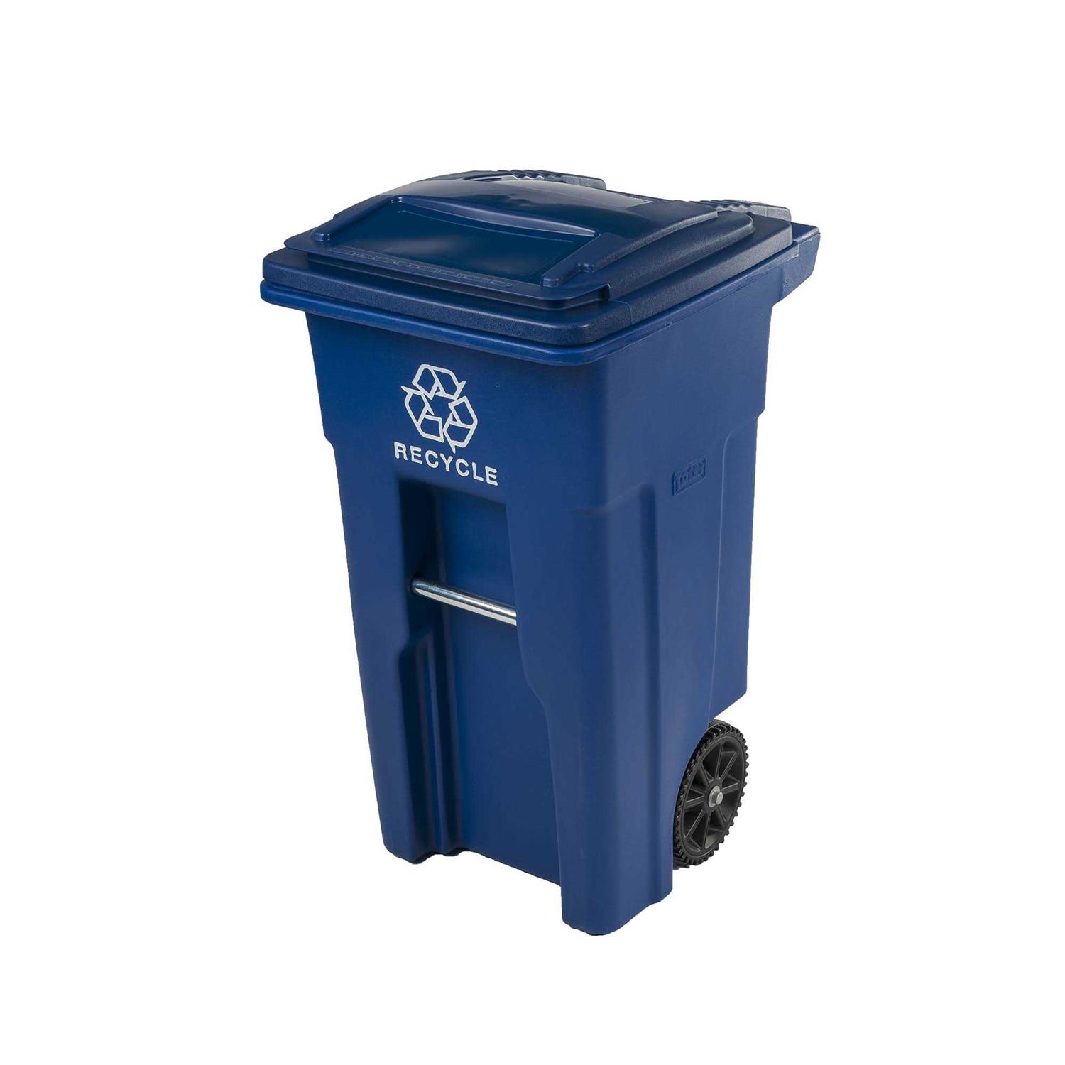 Toter 025532-R1BLU Residential Heavy Duty 2-Wheeled Recycling Can with Attached Lid 32-Gallon Blue