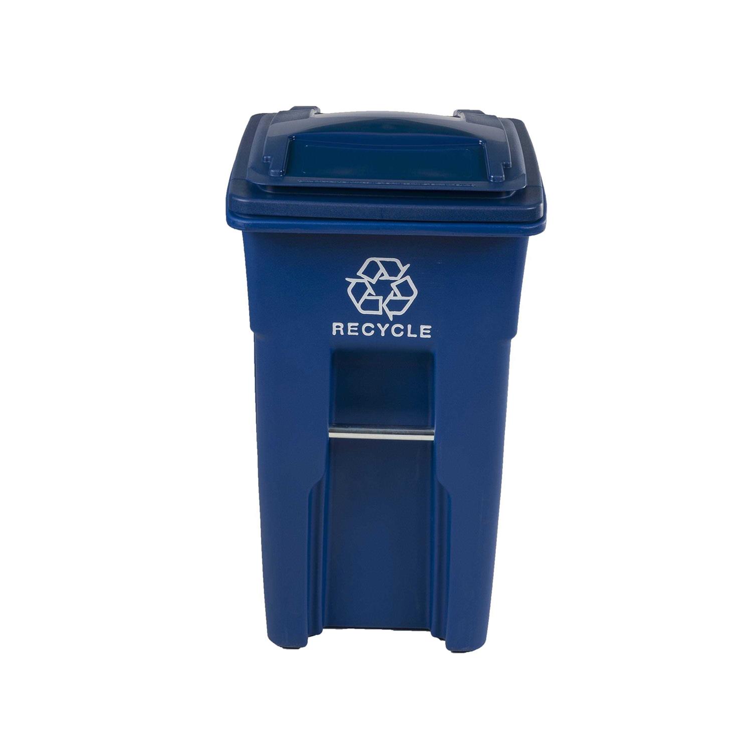 Toter 025532-R1BLU Residential Heavy Duty 2-Wheeled Recycling Can with Attached Lid 32-Gallon Blue - Image 3