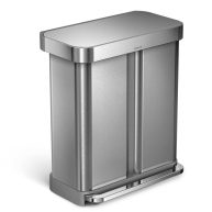simplehuman 58 l Brushed Stainless Steel Dual Compartment Rectangular Recycling Step-On Trash Can with Plastic Lid