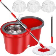 Spin Mop and Bucket with Wringer Set,Mop and Bucket Set for Floor Cleaning with 3 Mop Refills 61 inches Telescoping Mop Rod for Office and Home use