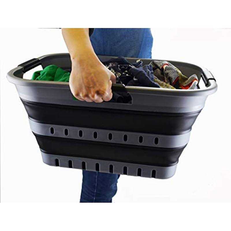 Sammart 30l Collapsible 3 Handled Plastic Laundry Basket Foldable Pop Up Storage Container/Organizer - Image 2