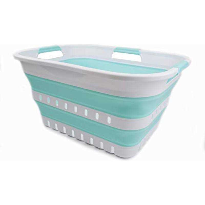 Sammart 30l Collapsible 3 Handled Plastic Laundry Basket Foldable Pop Up Storage Container/Organizer
