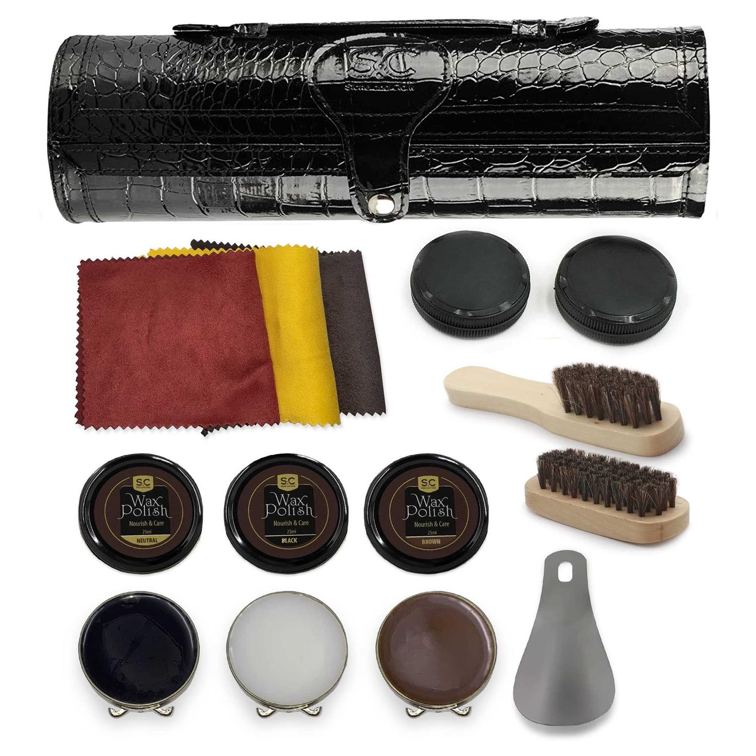 Stone and Clark Stone & Clark 12PC Shoe Polish & Care Kit Leather Shoe Shine Kit with Brown Wax