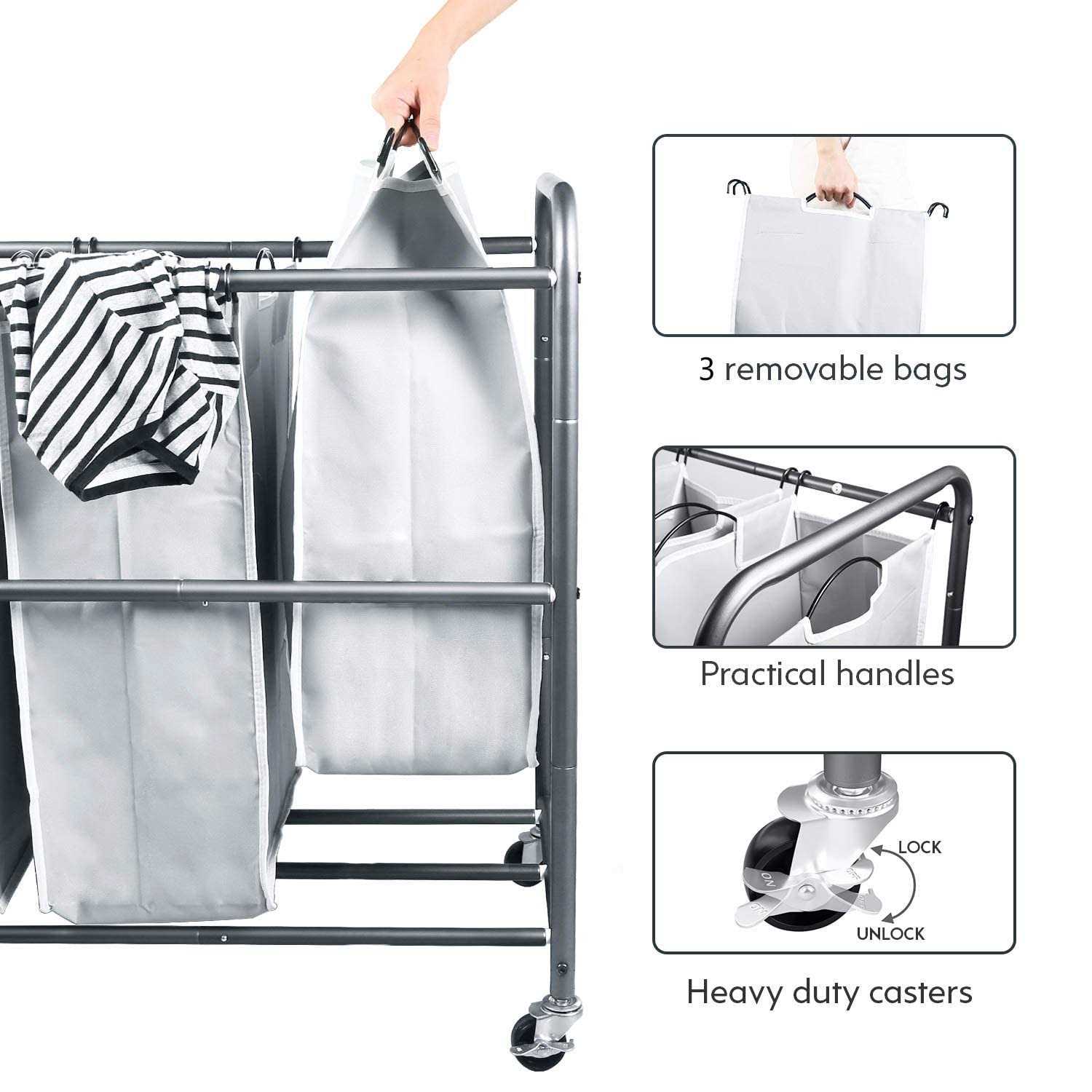ROMOON 4 Bag Laundry Sorter Cart Laundry Hamper Sorter with Heavy Duty Rolling Wheels for Clothes Storage - Image 2