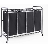 ROMOON 4 Bag Laundry Sorter Cart Laundry Hamper Sorter with Heavy Duty Rolling Wheels for Clothes Storage