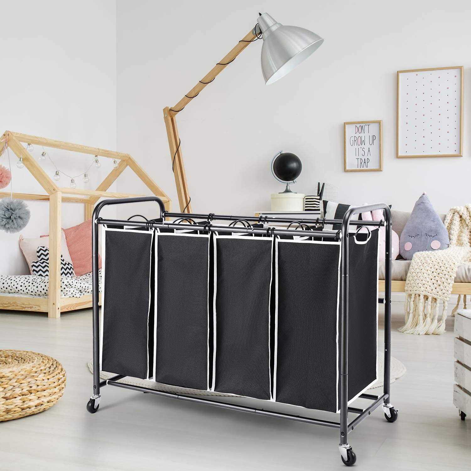 ROMOON 4 Bag Laundry Sorter Cart Laundry Hamper Sorter with Heavy Duty Rolling Wheels for Clothes Storage - Image 5