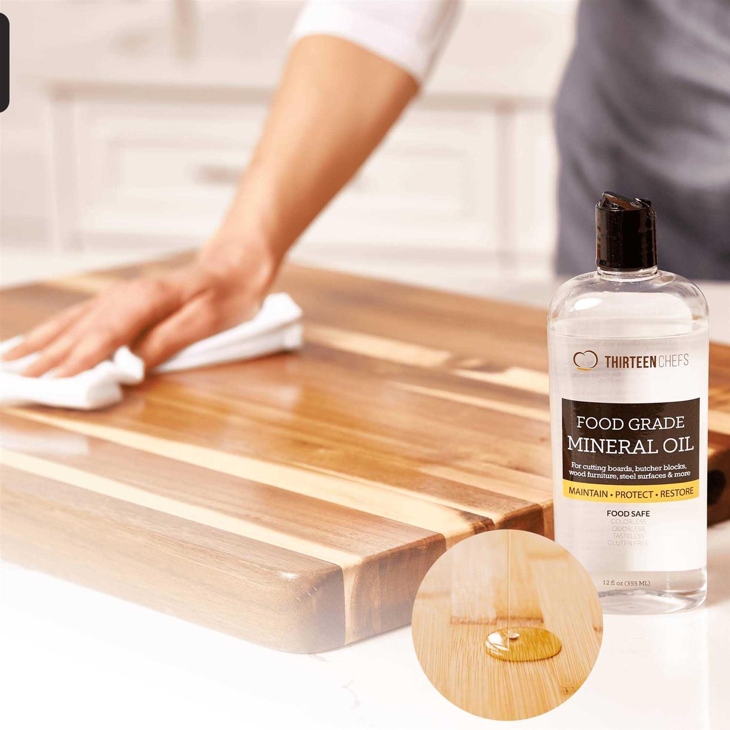 Thirteen Chefs Mineral Oil 12oz Food Grade Conditioner For Wood Cutting Board Countertop & Butcher Block Lubricant For Knife Or Meat Grinder - Image 5