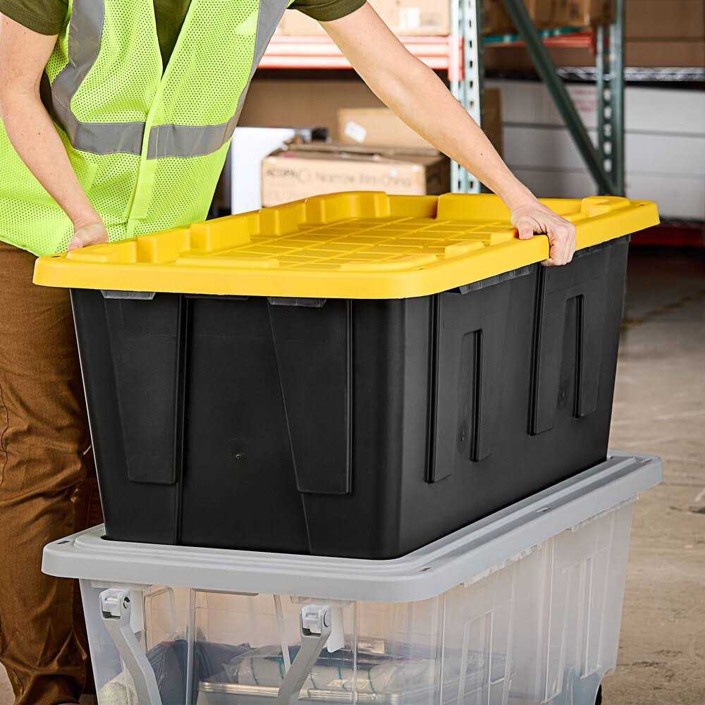 Tough Box 40 Gallon Black Storage Tote with Yellow Lid 40GTBXLTCB - Image 2