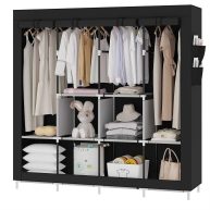 UDEAR Portable Wardrobe Closet Clothes Organizer Fabric Cover with 6 Storage Shelves, 2 Hanging Sections and 4 Side Pockets