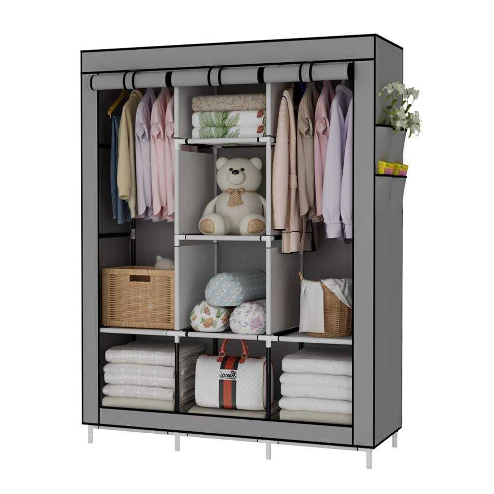 UDEAR Portable Wardrobe Closet Clothes Organizer Fabric Cover with 6 Storage Shelves, 2 Hanging Sections and 4 Side Pockets