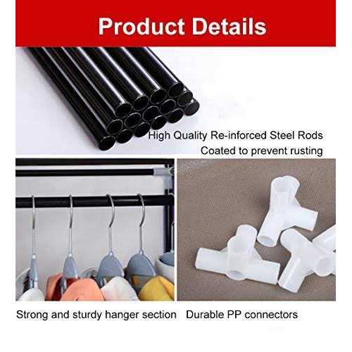 UDEAR Portable Wardrobe Closet Clothes Organizer Fabric Cover with 6 Storage Shelves, 2 Hanging Sections and 4 Side Pockets - Image 5